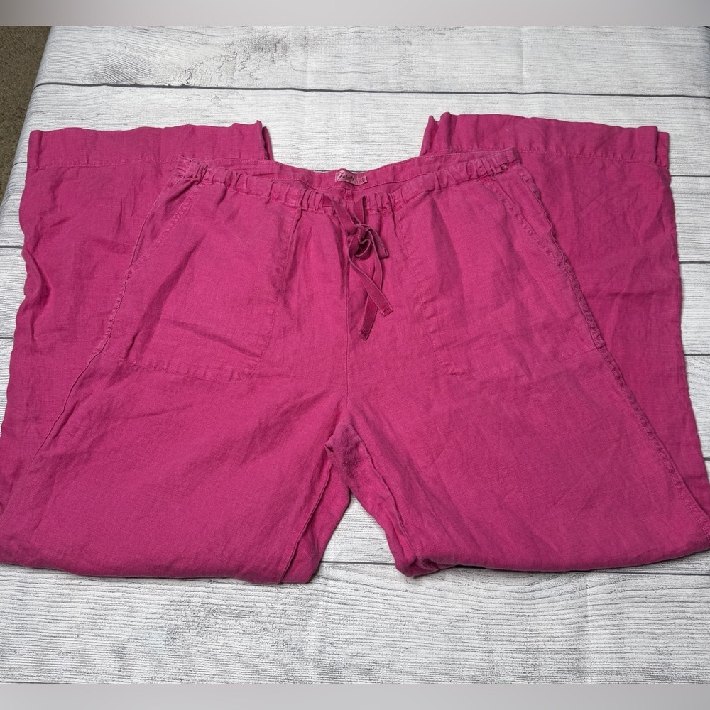 Faherty‎ Women’s Pink Linen Drawstring Wide Leg Pants Size Large